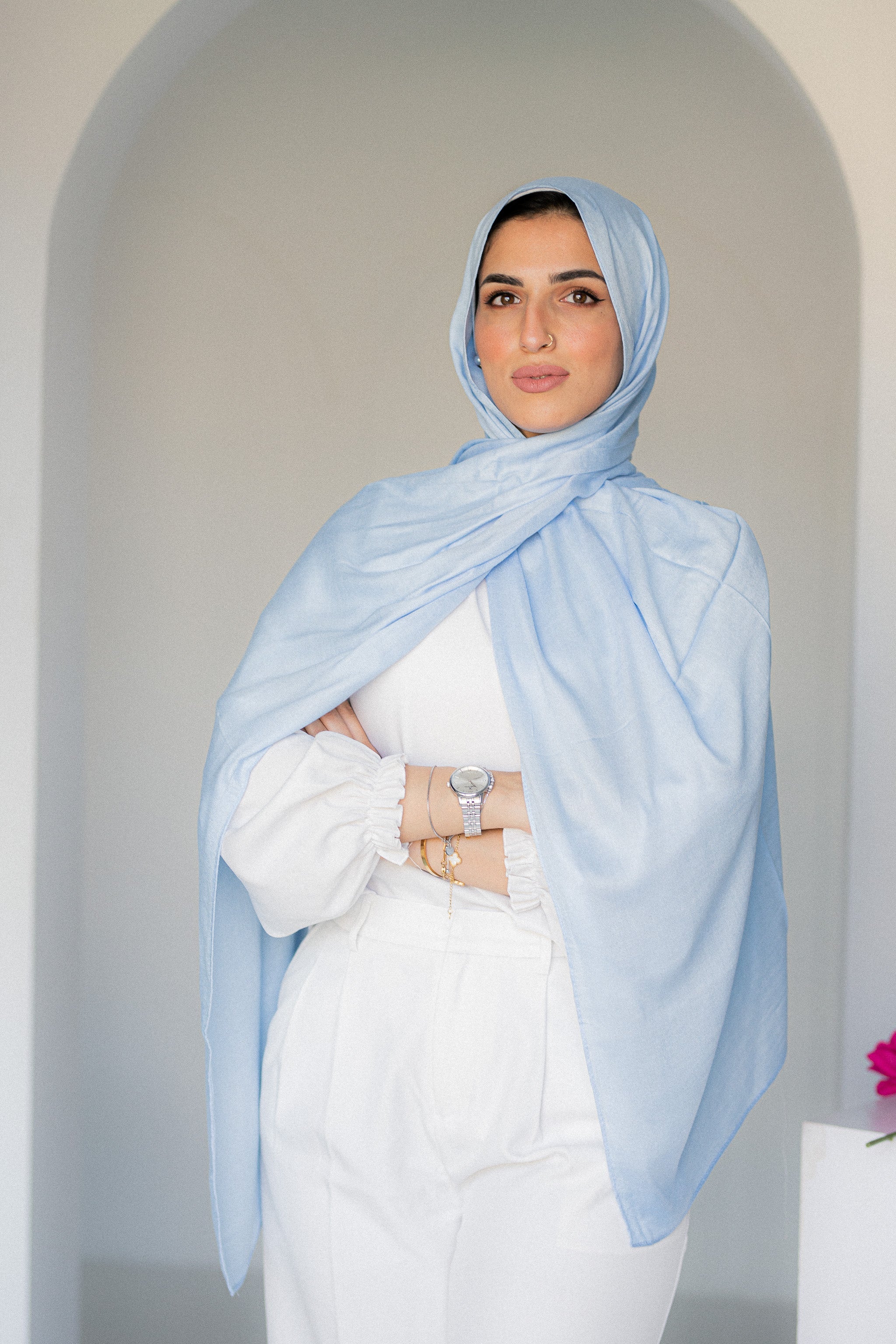 Morning Sky powder blue modal cotton hijab — JAIDA
