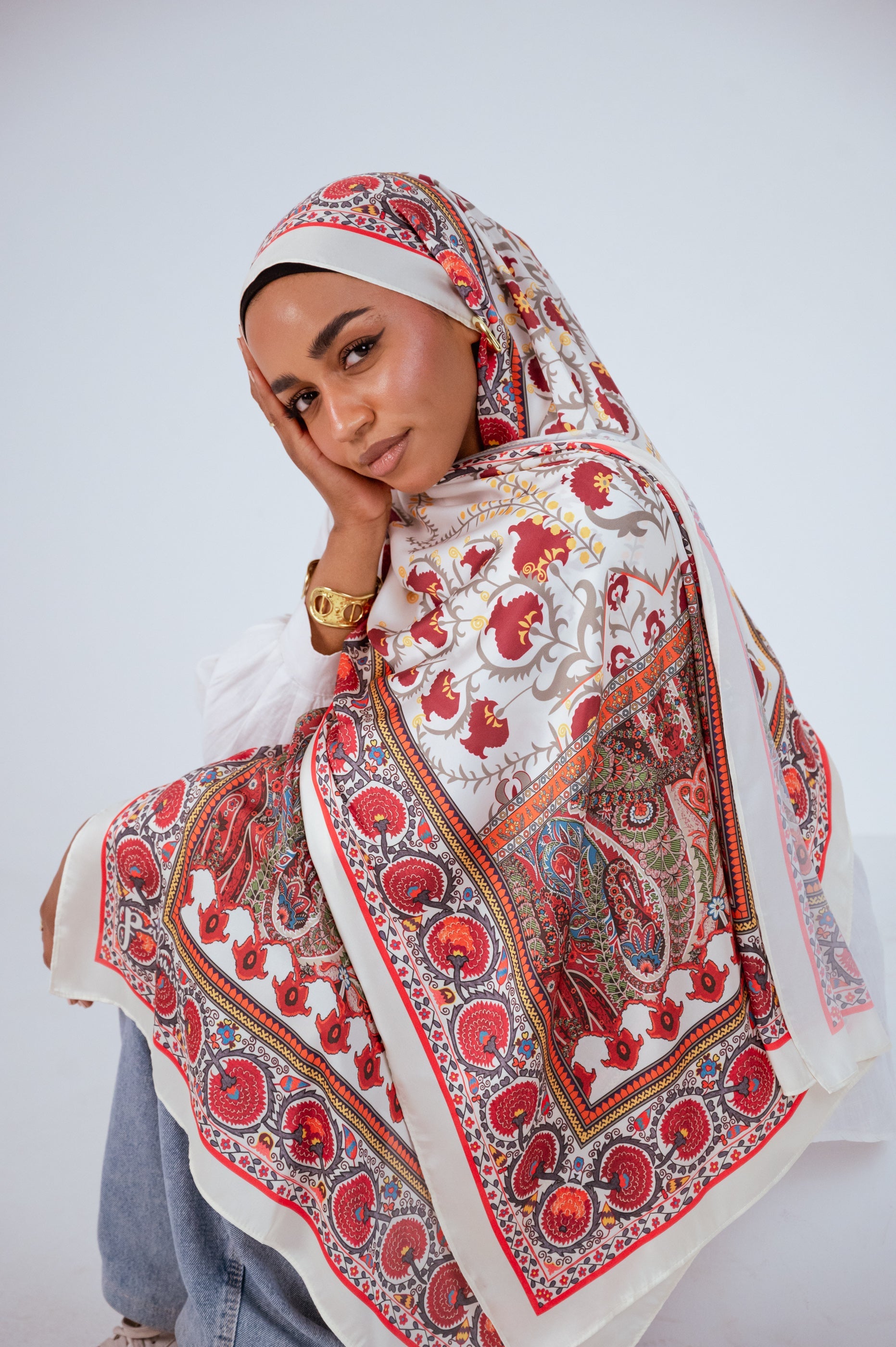 Cairo Nights satin hijab front portrait — where to buy luxury hijabs in the USA