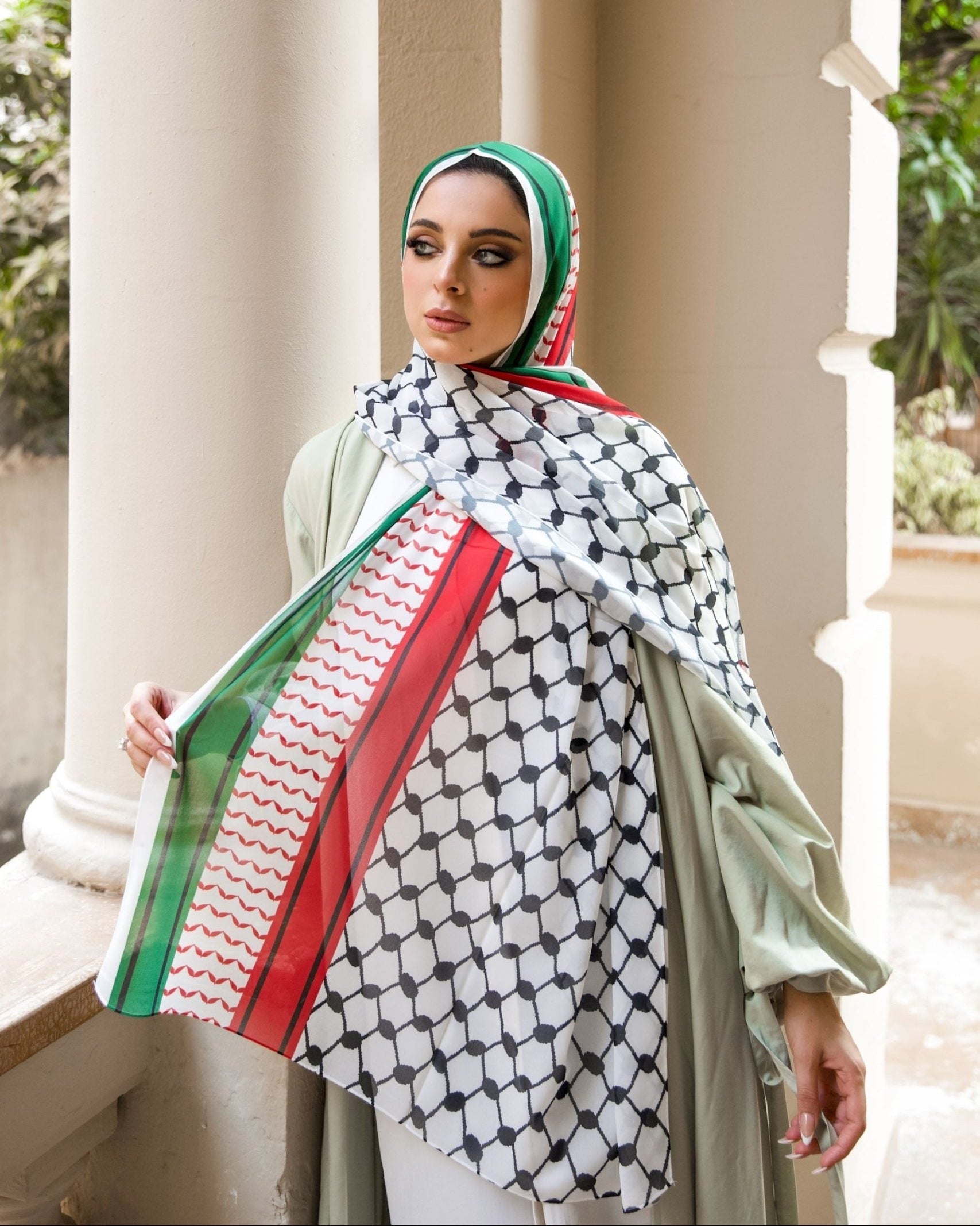 Jabalia Veil keffiyeh-print luxury chiffon hijab — JAIDA
