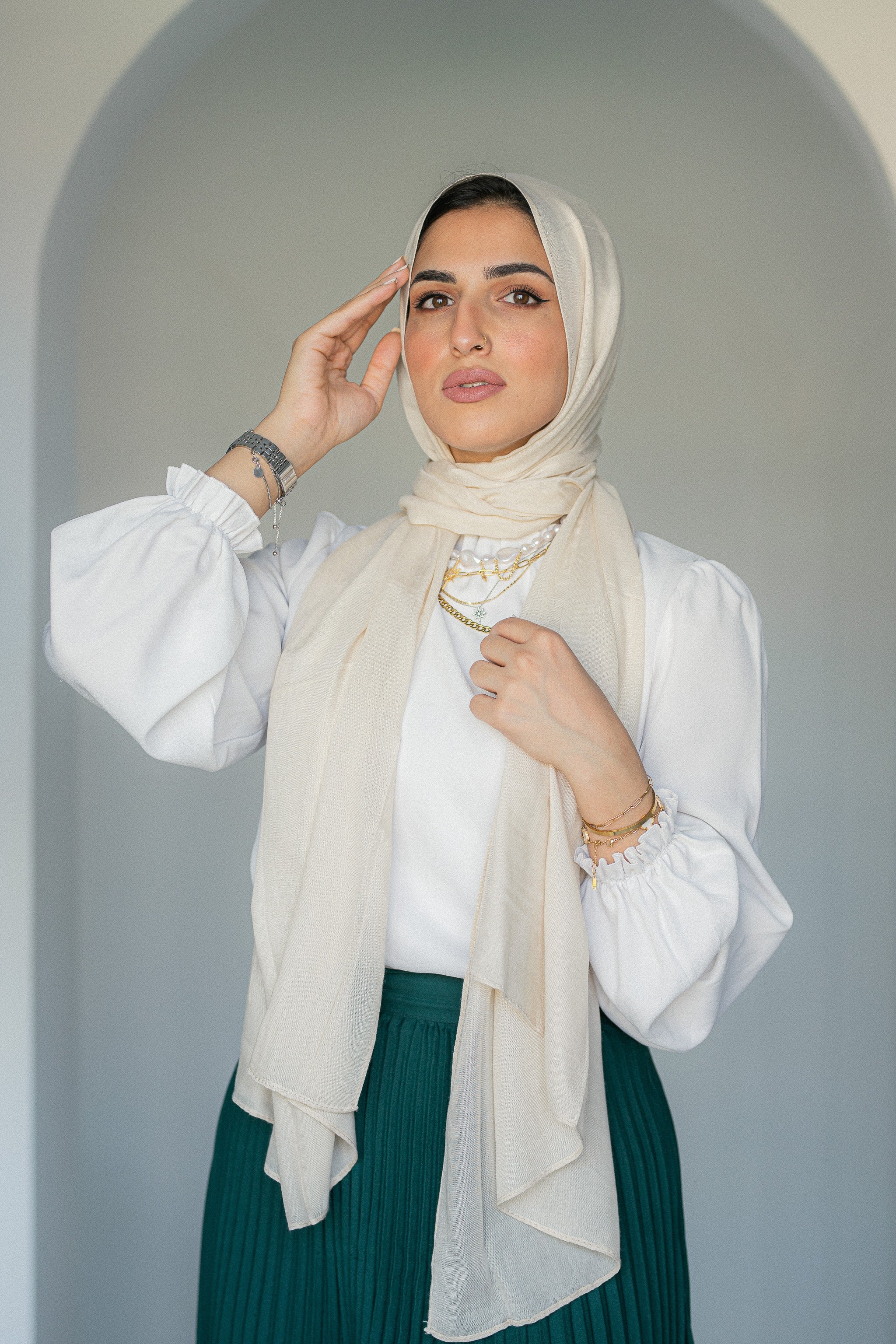 Soft modal cotton hijab on model — how to start wearing hijab as a new Muslim