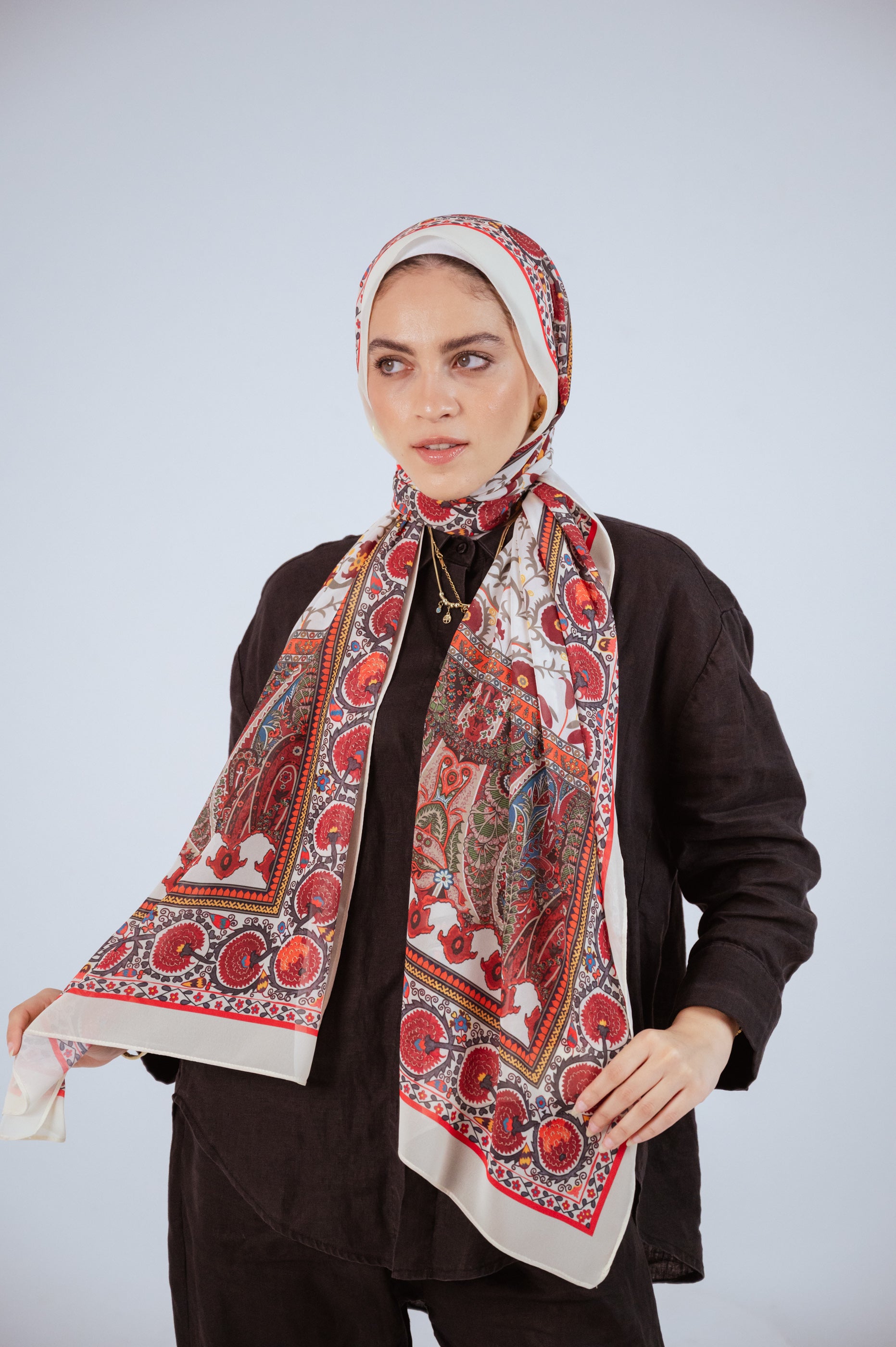 Close-up of the Cairo Nights chiffon hijab print and fabric texture