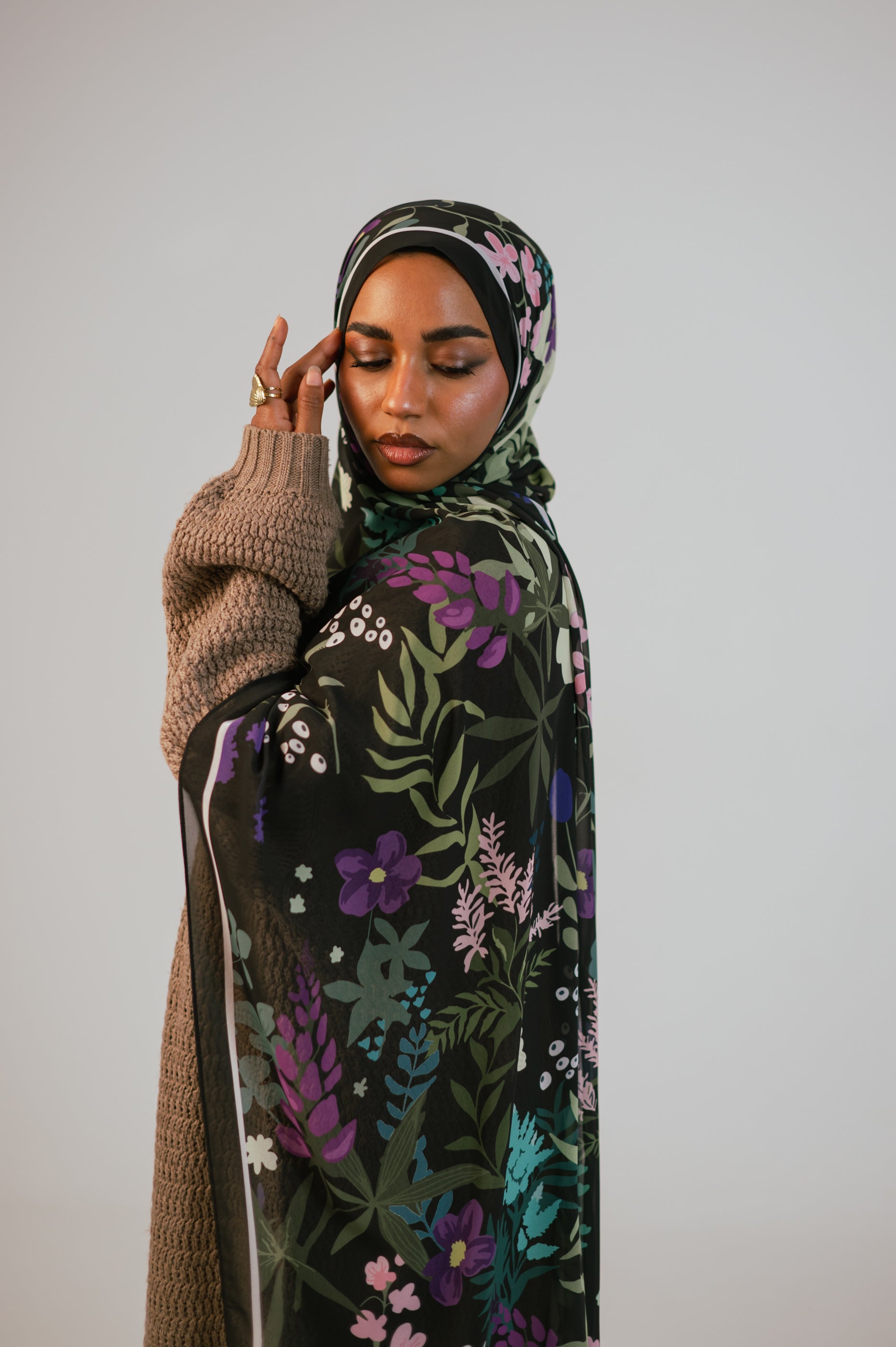 Garden of Whispers Midnight Floral Hijab | Enchanted Garden | JAIDA
