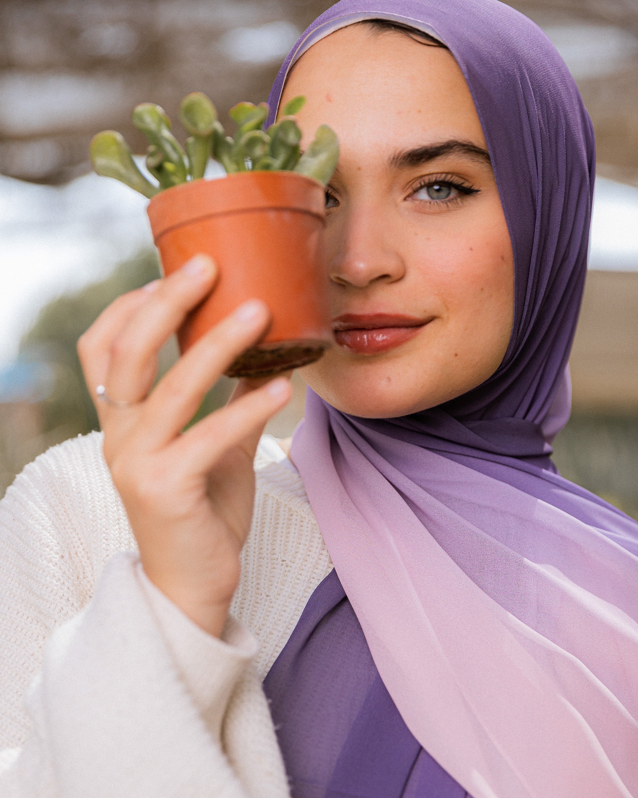 Close-up of Hushed Mauve chiffon fabric – soft gradient detail