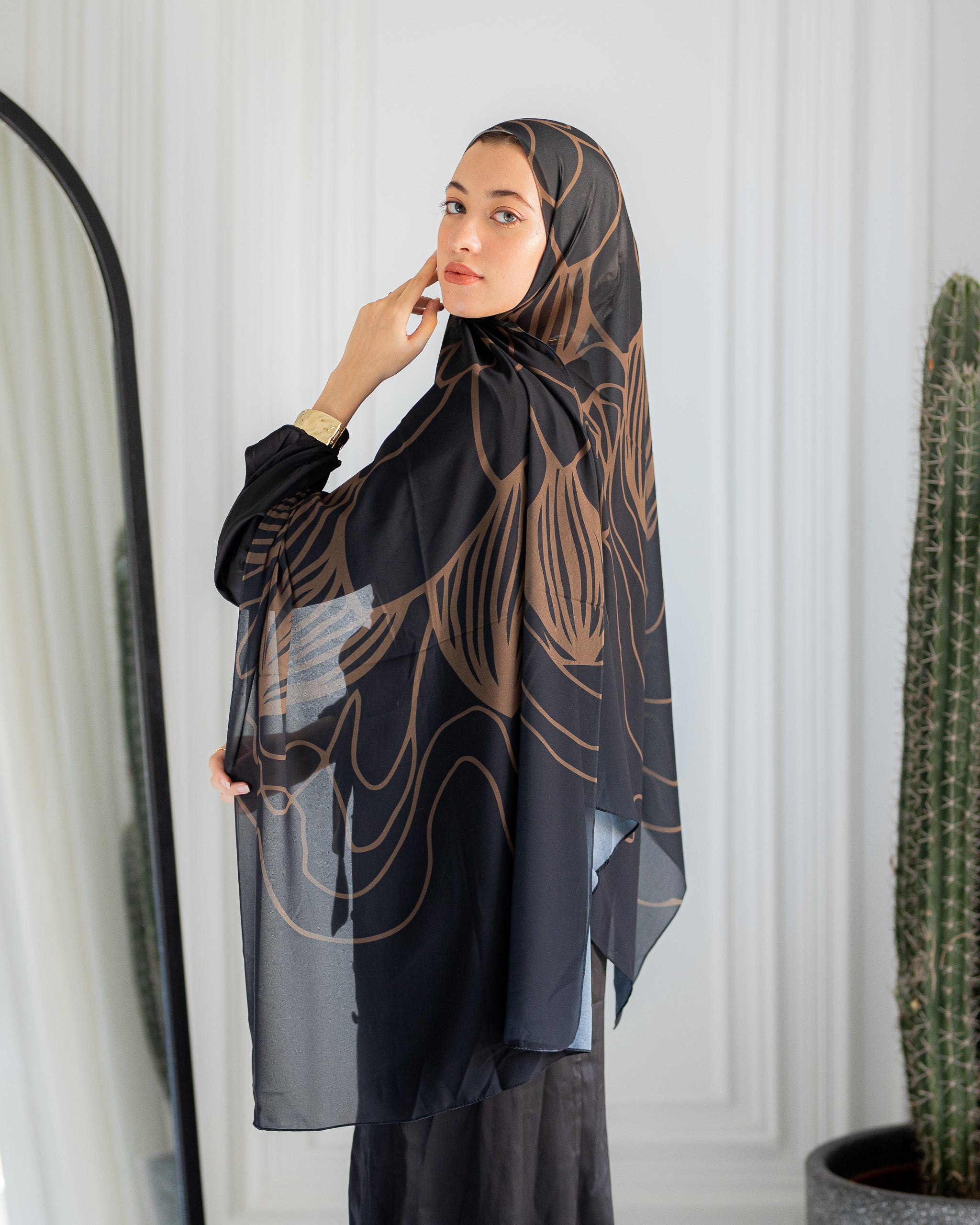 Side View of Night Dunes Hijab – Elegant Abstract Print