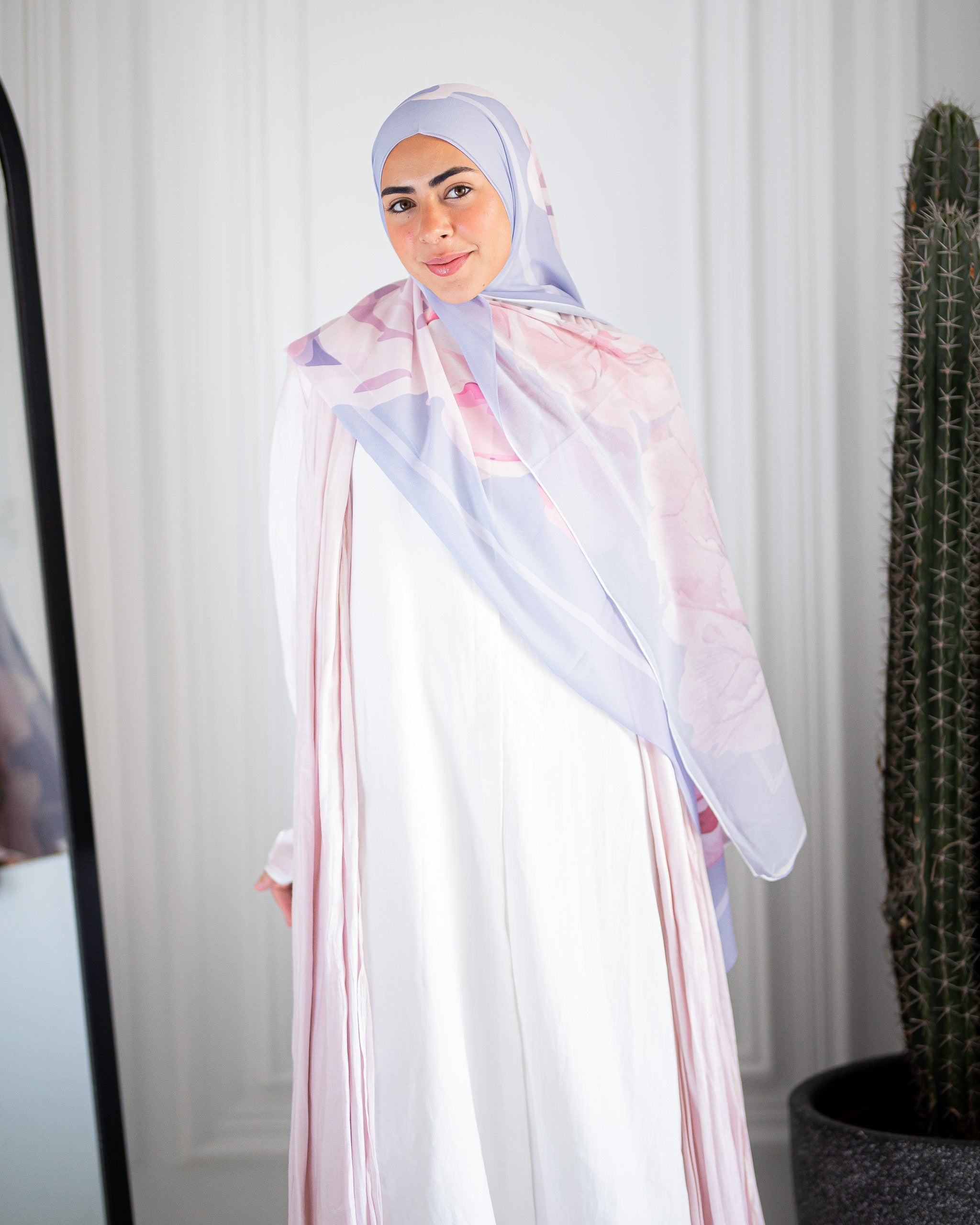 Peony Blush Luxury Chiffon Hijab – Pink and Lavender Floral Design
