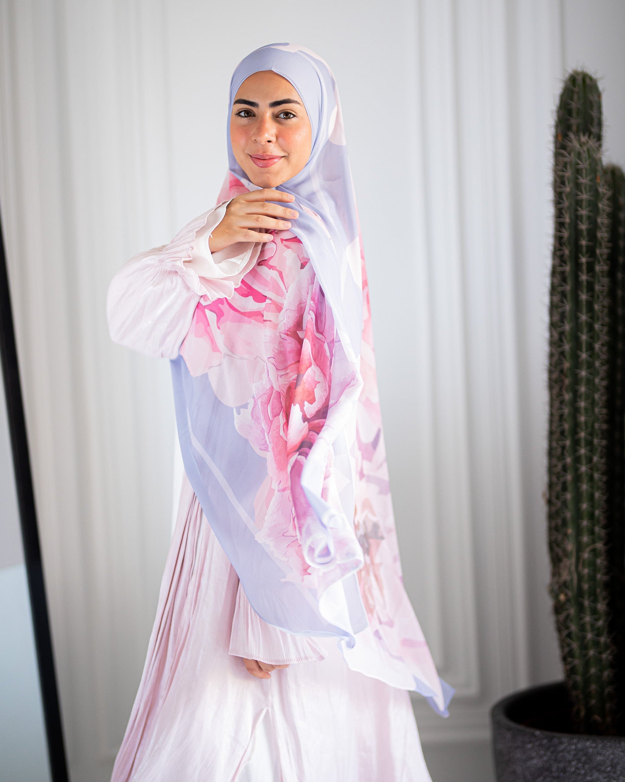 Peony Blush Hijab Drape Detail – Lightweight and Romantic Texture
