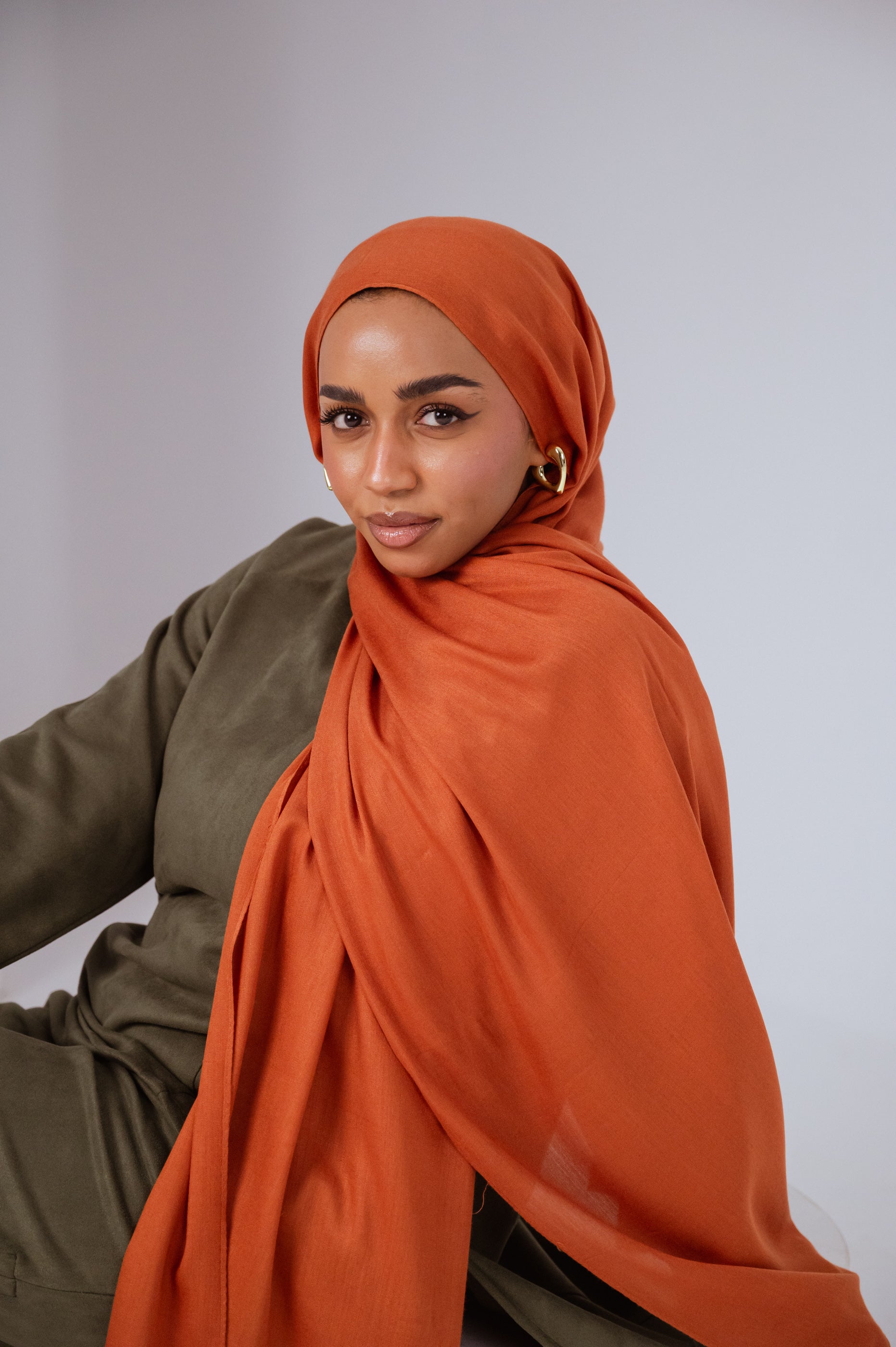 Afire modal cotton hijab draped on model — an everyday hijab for university and students
