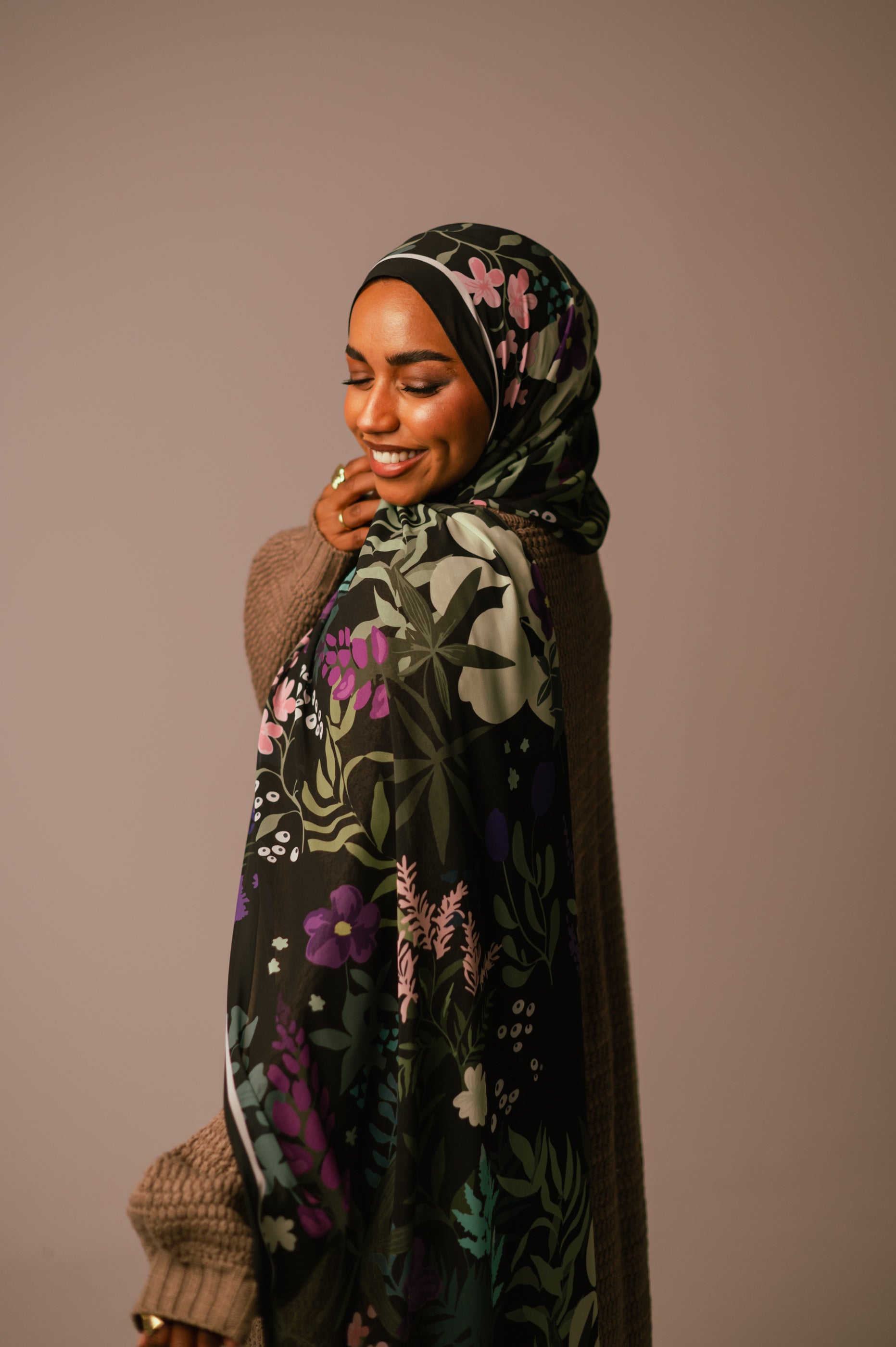 Garden of Whispers Midnight Floral Hijab | Enchanted Garden | JAIDA