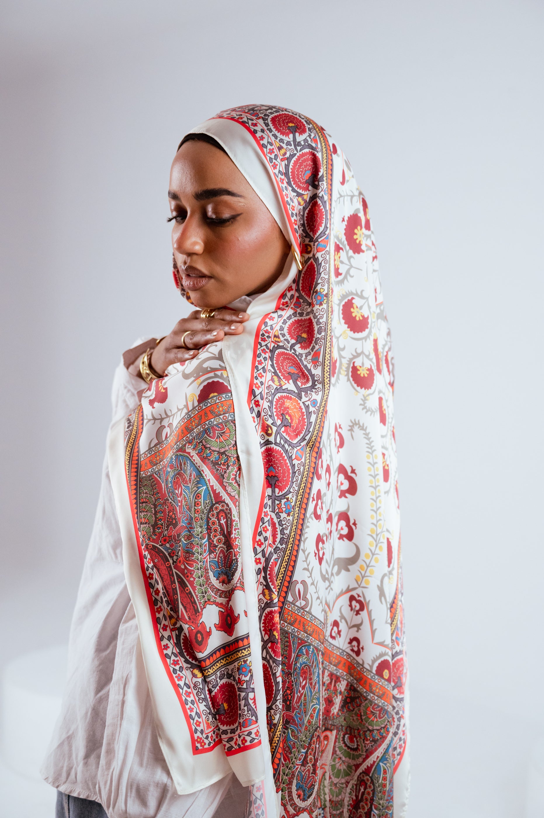 Close-up side portrait highlighting satin sheen and heritage design