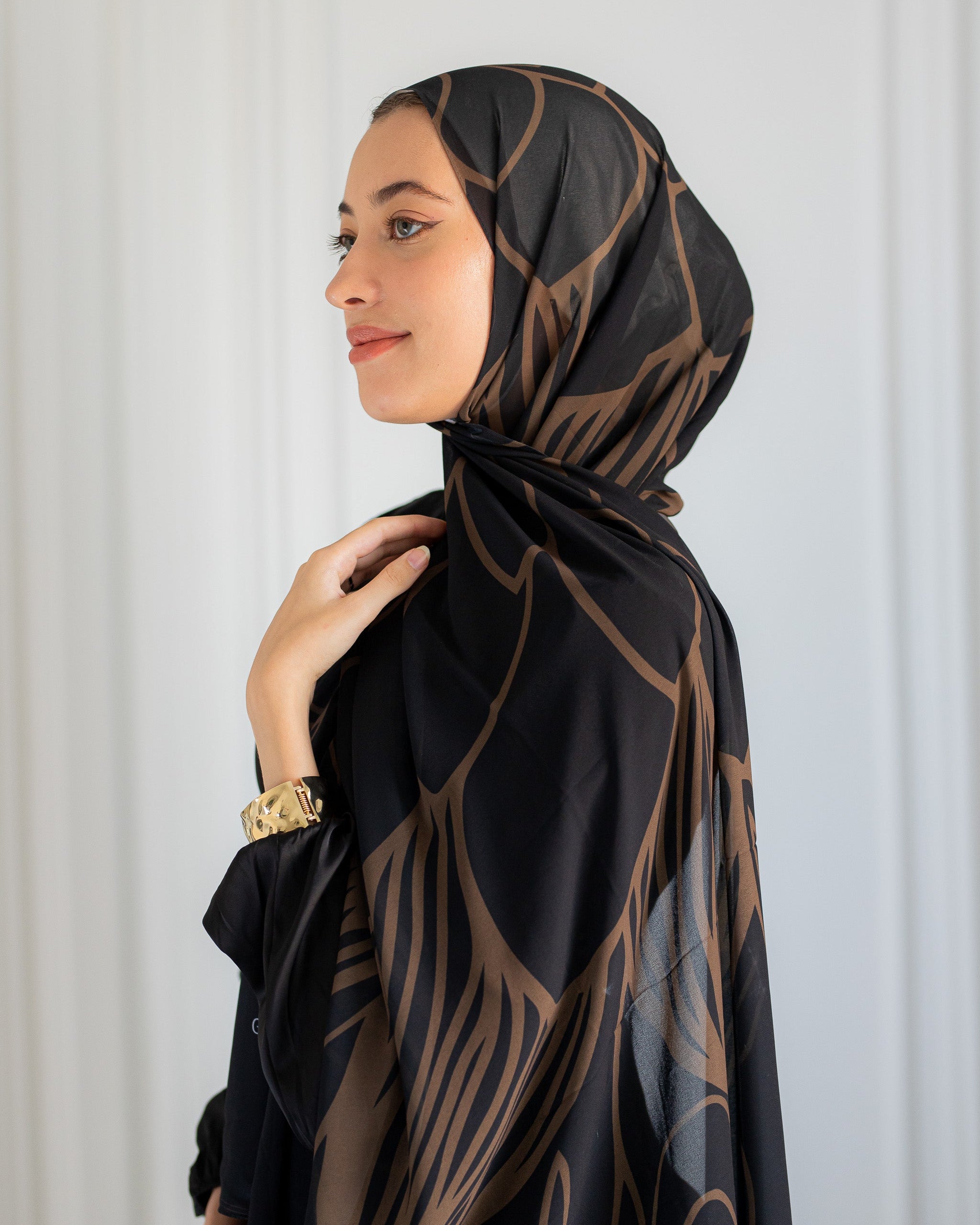 Side View of Night Dunes Hijab – Elegant Abstract Print