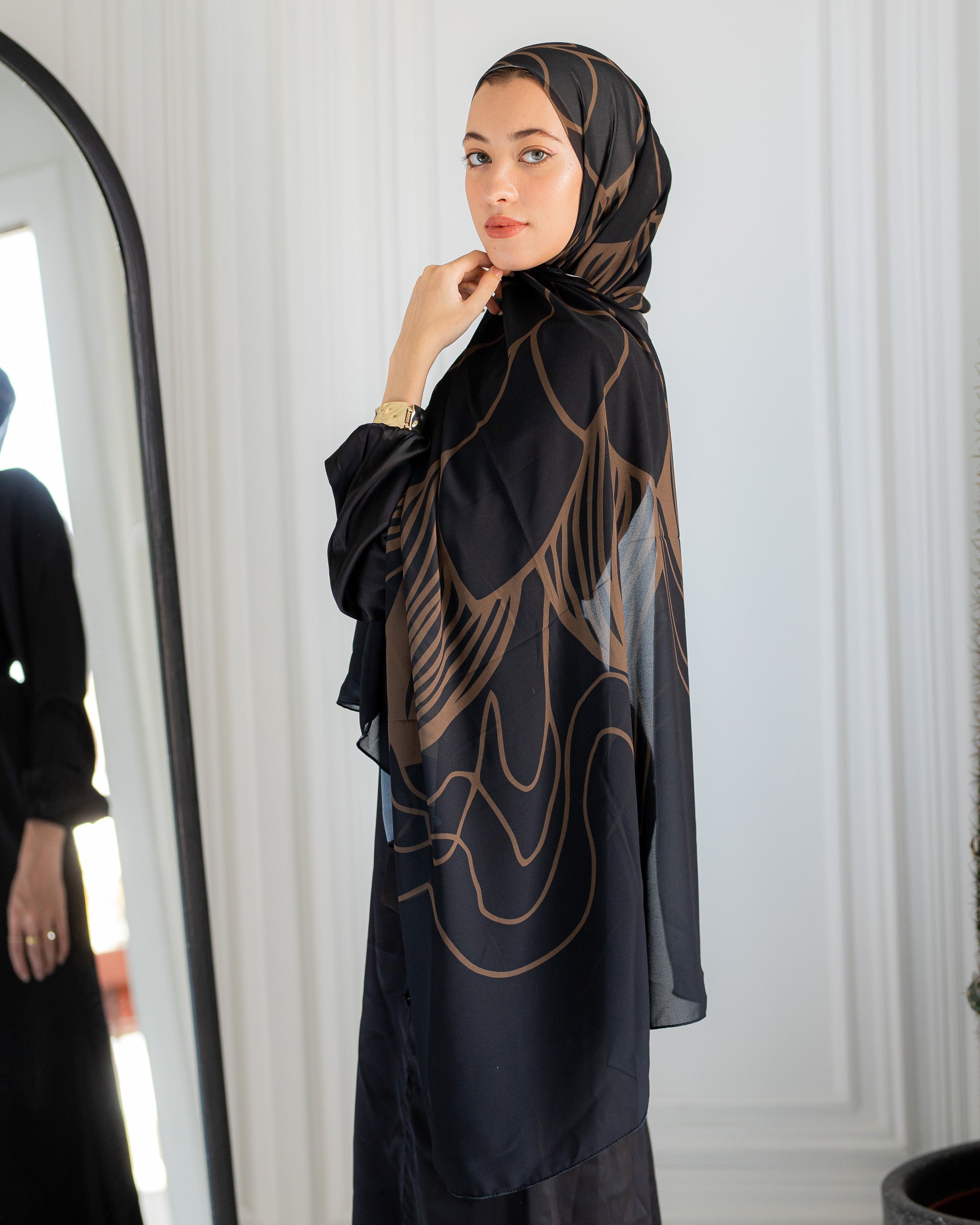 Side View of Night Dunes Hijab – Elegant Abstract Print