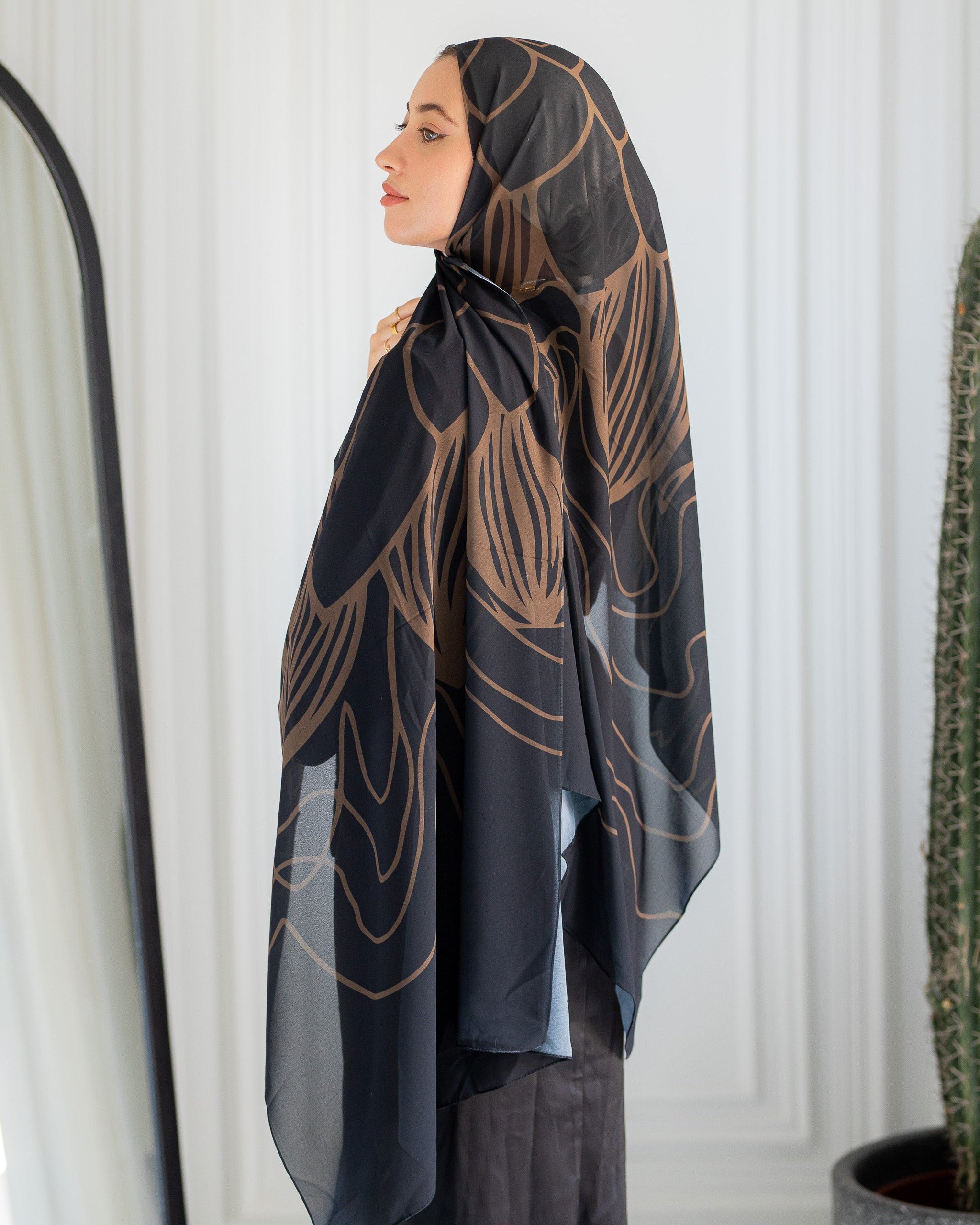 Side View of Night Dunes Hijab – Elegant Abstract Print