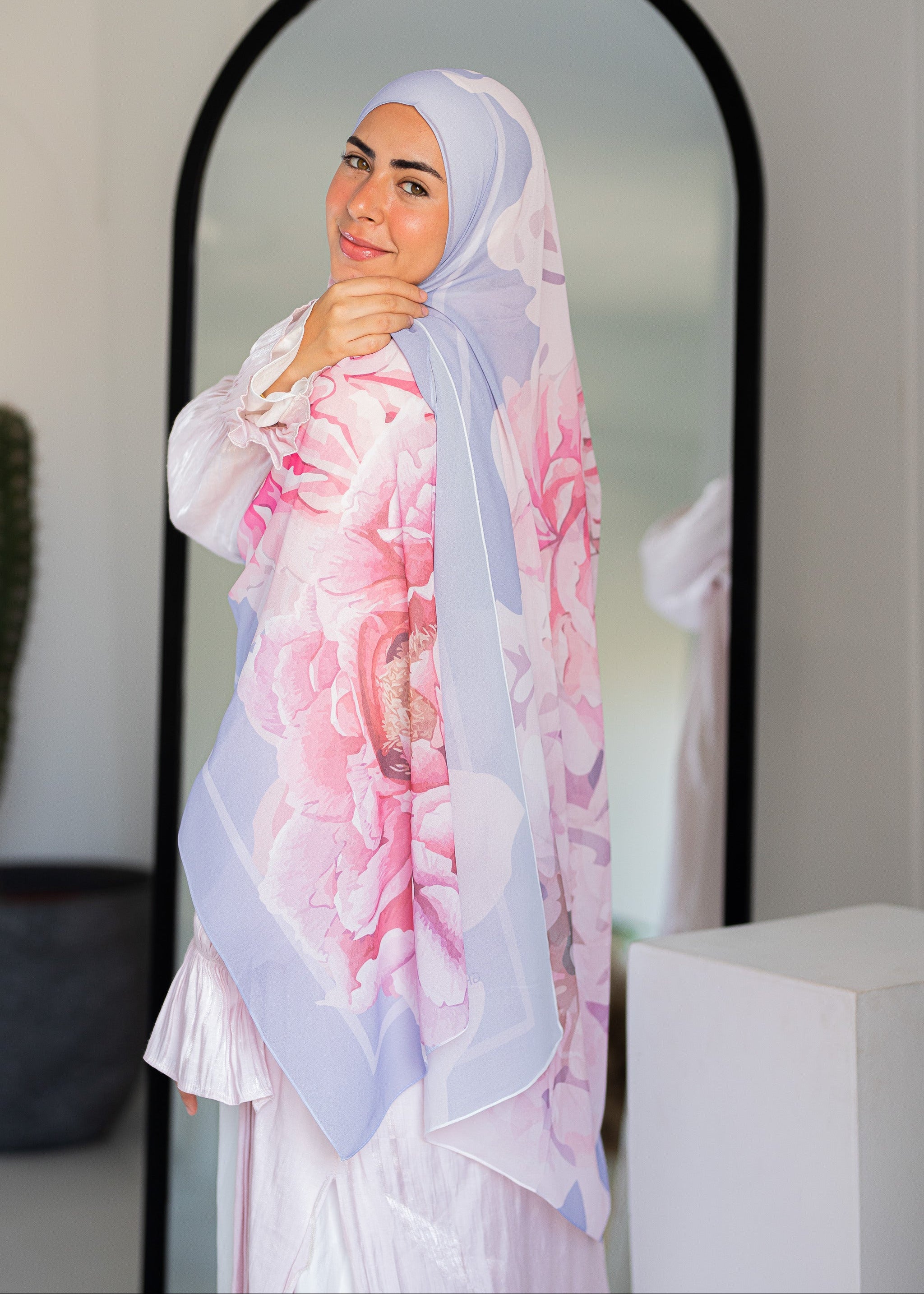 Peony Blush Luxury Chiffon Hijab – Pink and Lavender Floral Design