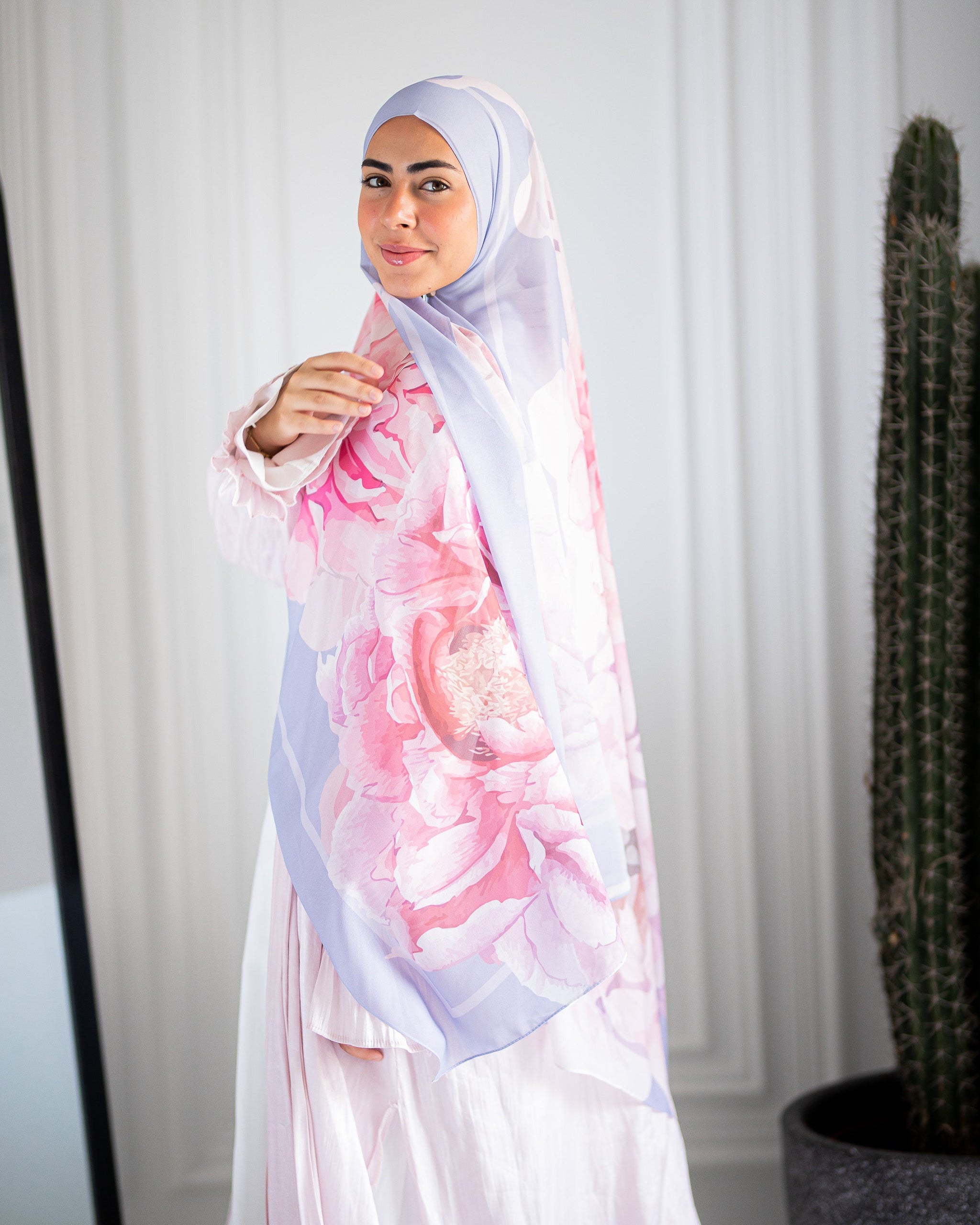 Peony Blush Hijab Drape Detail – Lightweight and Romantic Texture