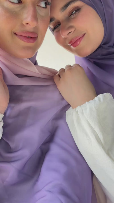 Two Jaida Models Draping Hushed Mauve Luxury Chiffon Hijab